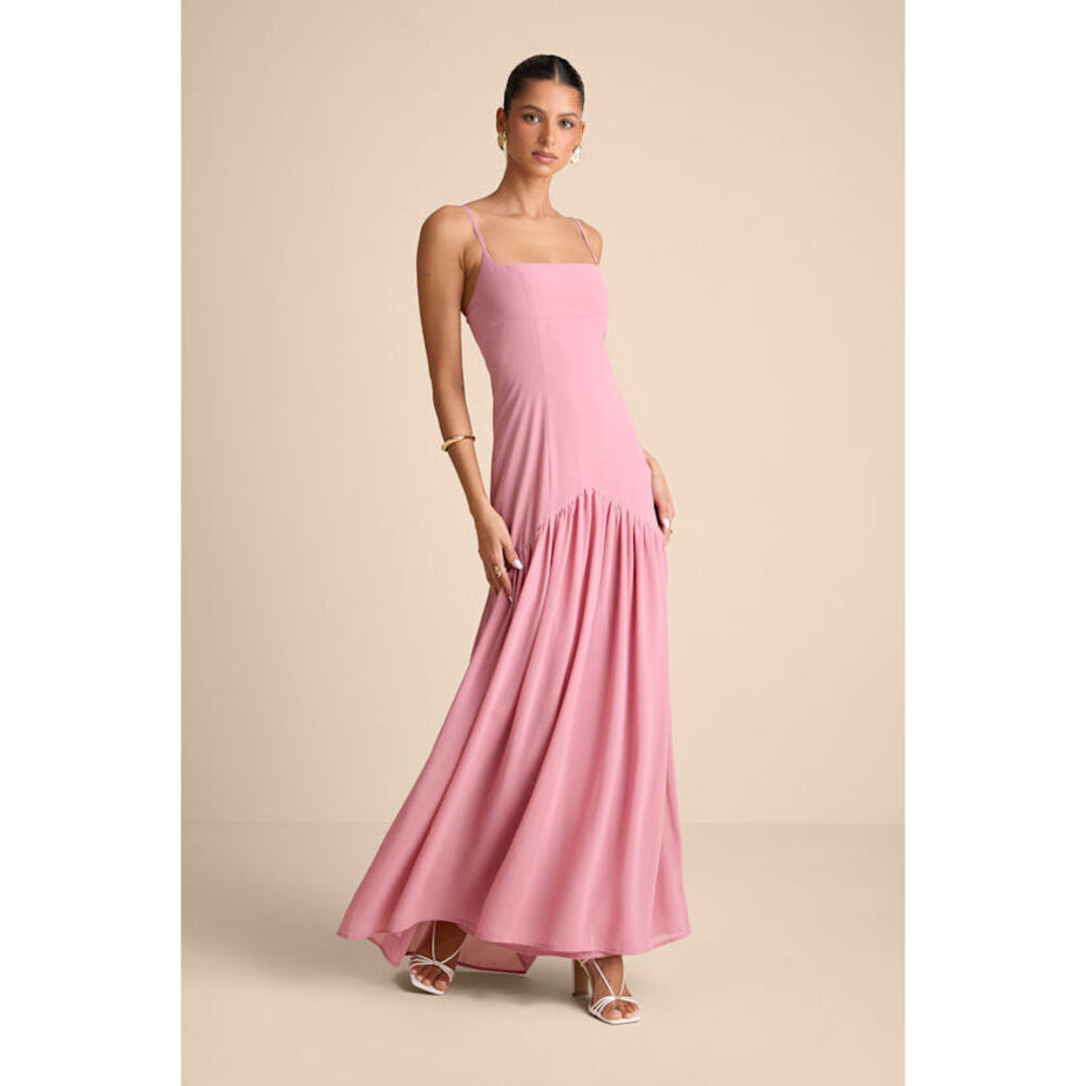 Lulus Auria Light Pink Chiffon Drop Waist Maxi Dress